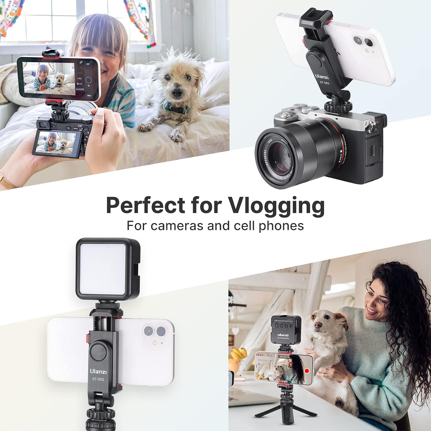 Ulanzi Phone Tripod Mount St-06S, Universal Smartphone Mount Adapter With 2 Cold Shoe, 360 Rotates Adjustable Cell Phone Clip Cl