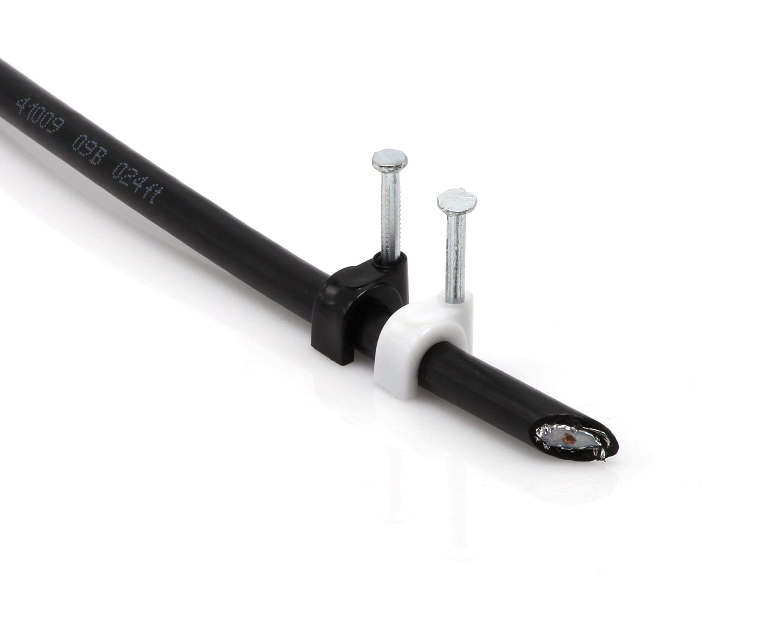 THE CIMPLE CO Single Coaxial Cable Clips 1/4 inch Nail Fastener Plastic Black 50 Pack