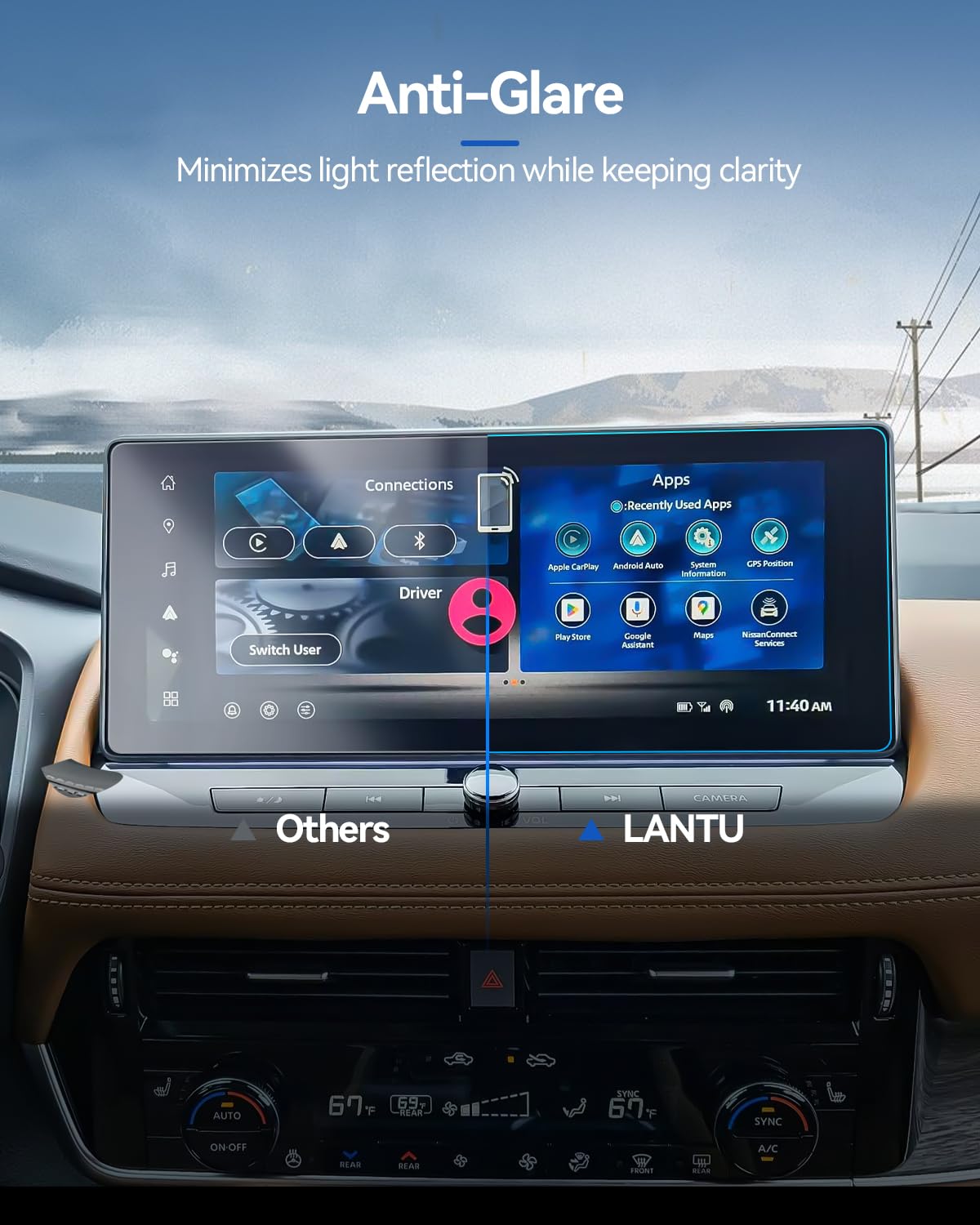Lantu Car Screen Protector For 2025 2024 Nissan Rogue (Sl/Platinum) Accessories Navigation Touchscreen Protector Film Tempered G
