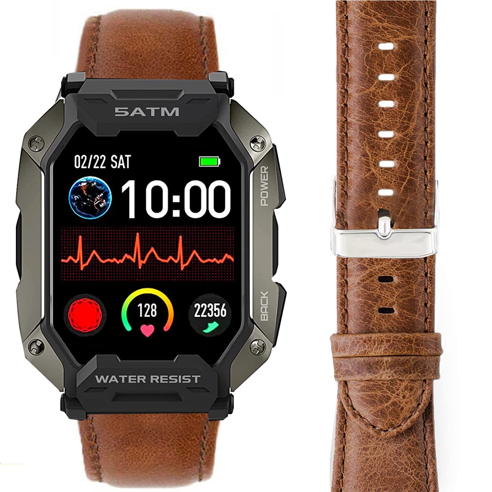 Compatible With Amaztim C20 Bands, Lamshaw Crazy Leather Strap Replacement Band Straps Compatible For Kospet Tank M1 Pro/Amaztim