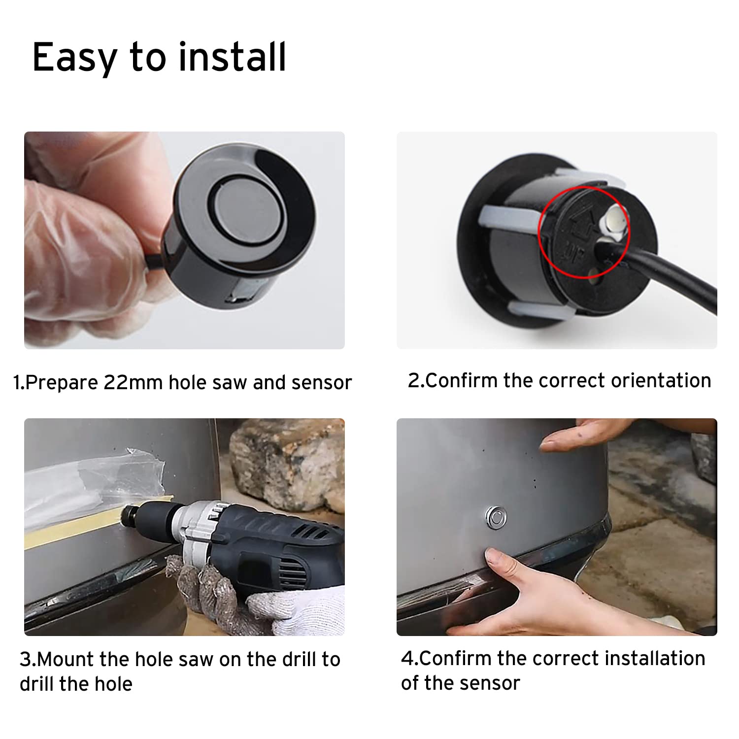 Car Parking Radar 7.5Ft/2.3M, Universal Reverse Sensors Weatherproof Auto Car Parking Reversing Aid Sensors Radar Buzzer, Pack O