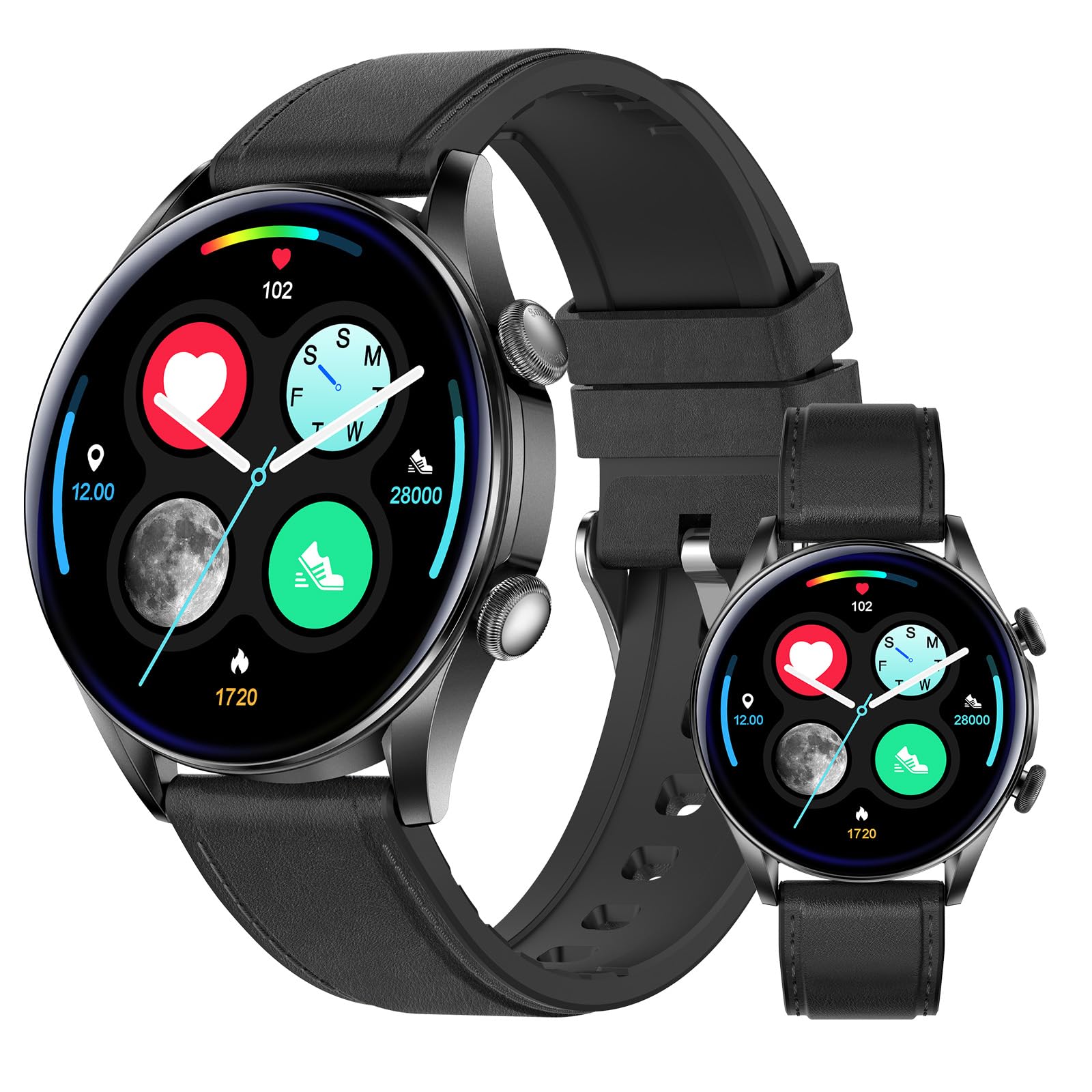 BooaBei Smart Watch for Men Women,1.39 Round Smartwatch (Answer/Make Call), Blood Pressure/Heart Rate/Pedometer/Blood Oxygen/Sle