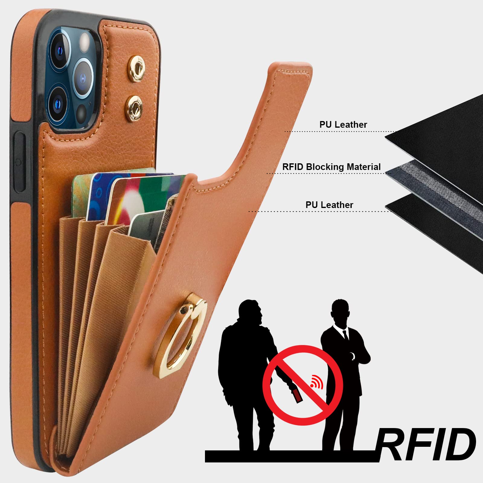 Folosu Compatible With Iphone 12 Pro Max Case Wallet With Card Holder, 360   Rotation Finger Ring Holder Kickstand Protective Rf