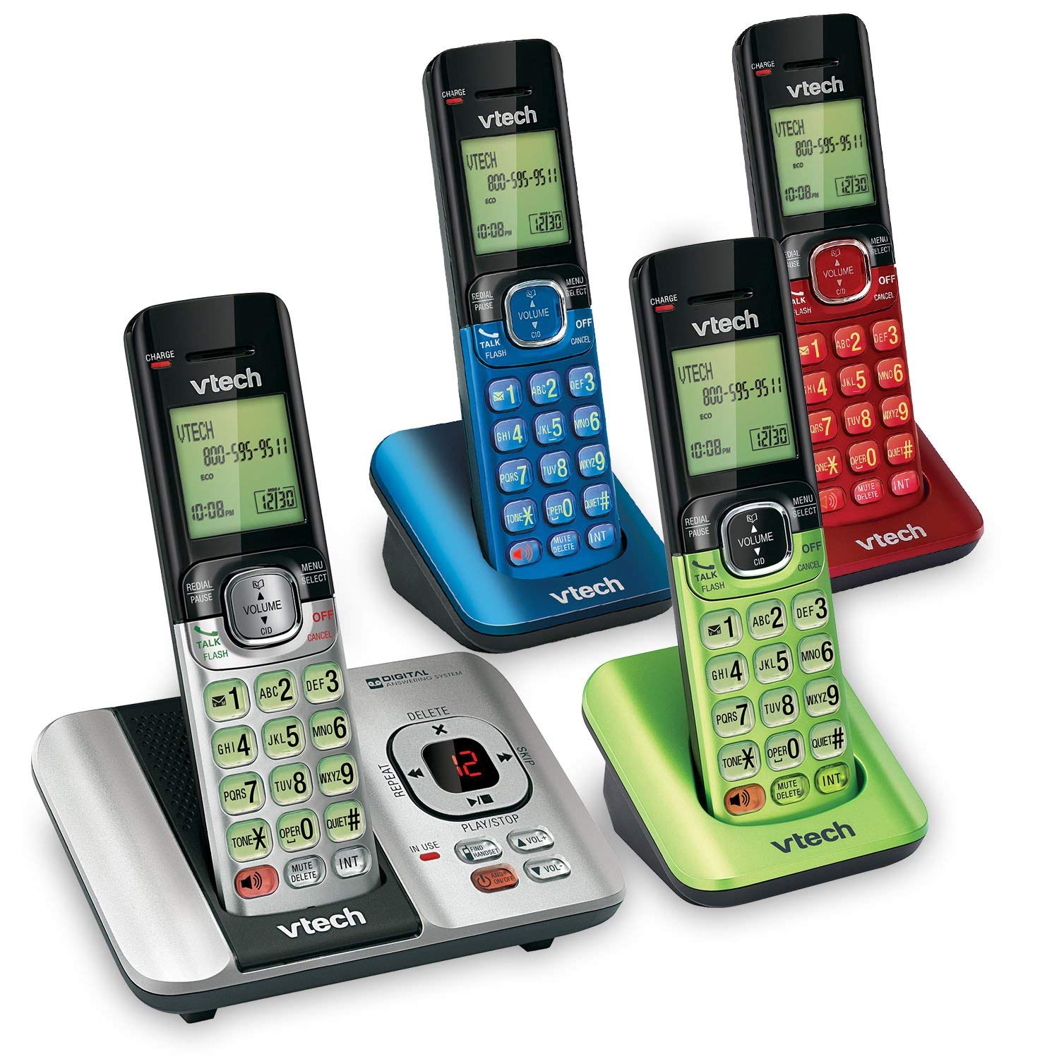 Vtech Cs6529 4B 4 Handset Dect 6.0 Cordless Phone With Answering System And Caller Id, Expandable Up To 5 Handsets, Wall Mountab