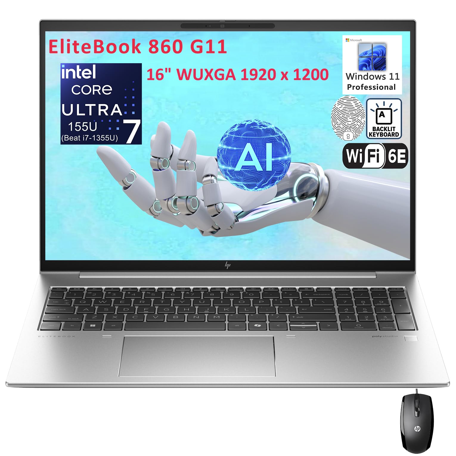 Hp Elitebook 860 G11 16'' Fhd+ Business Laptop Computer, Intel Ultra 7 155U (Beat I7-1355U), 16Gb Ddr5 Ram, 512Gb Pcie Ssd, Wifi