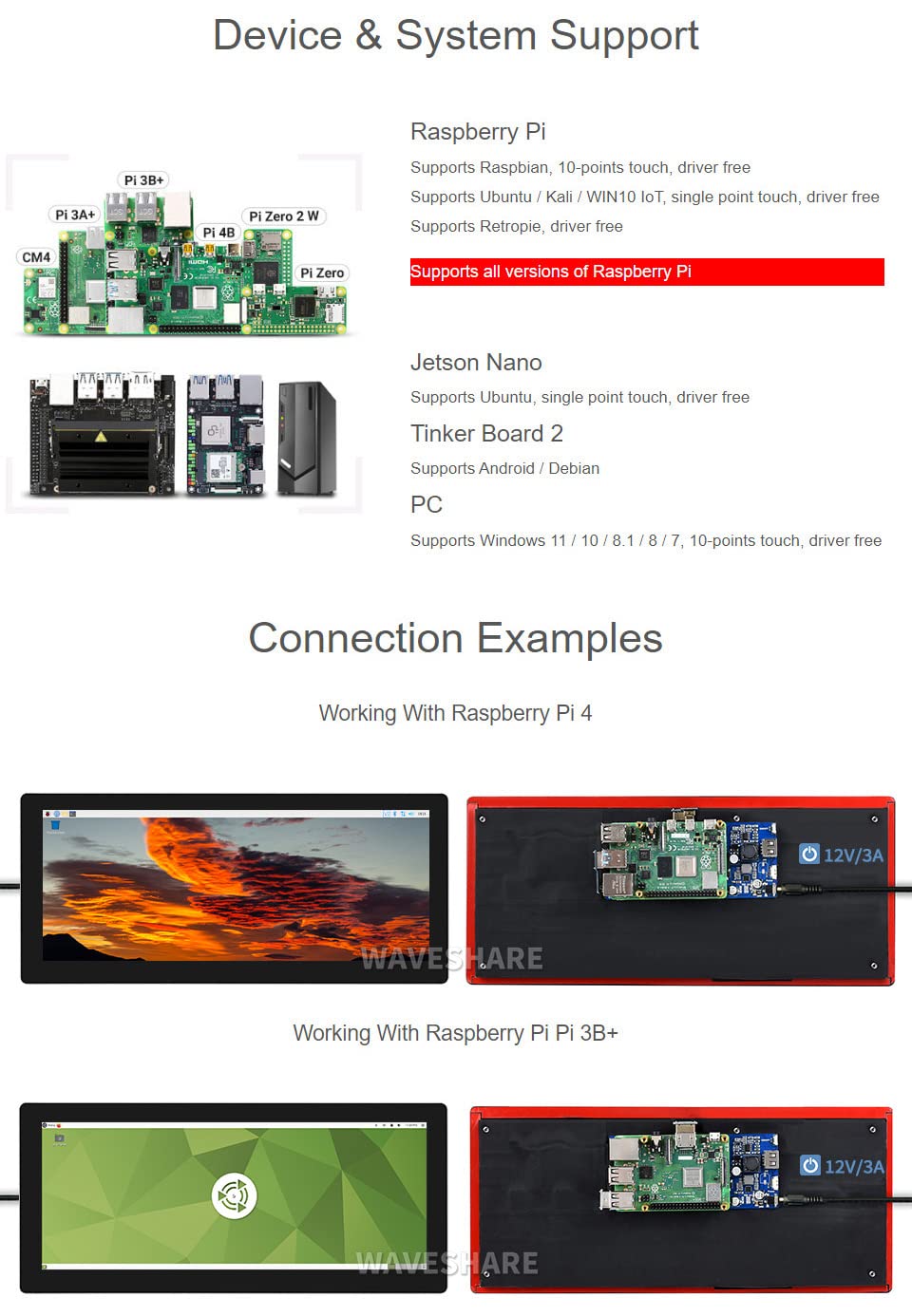 Waveshare 12.3Inch Capacitive Touch Screen Lcd Compatible With Raspberry Pi 5/4B/3B+/3B/2B/B+/A+/Zero/Zero W/Wh/Zero 2W Series B