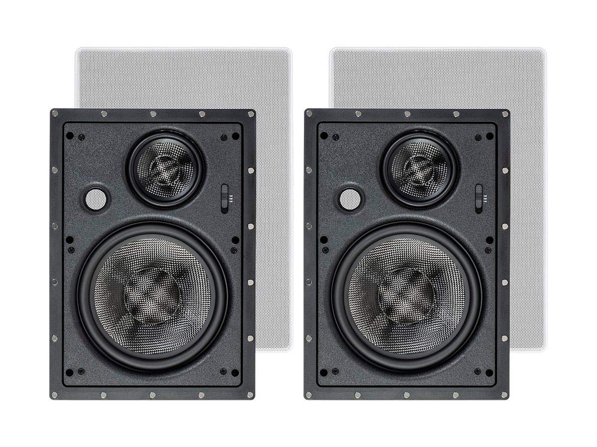 Monoprice 3 Way Carbon Fiber In Wall Speakers   8 Inch, Pair, With Paintable Magnetic Grille, Black   Alpha Series