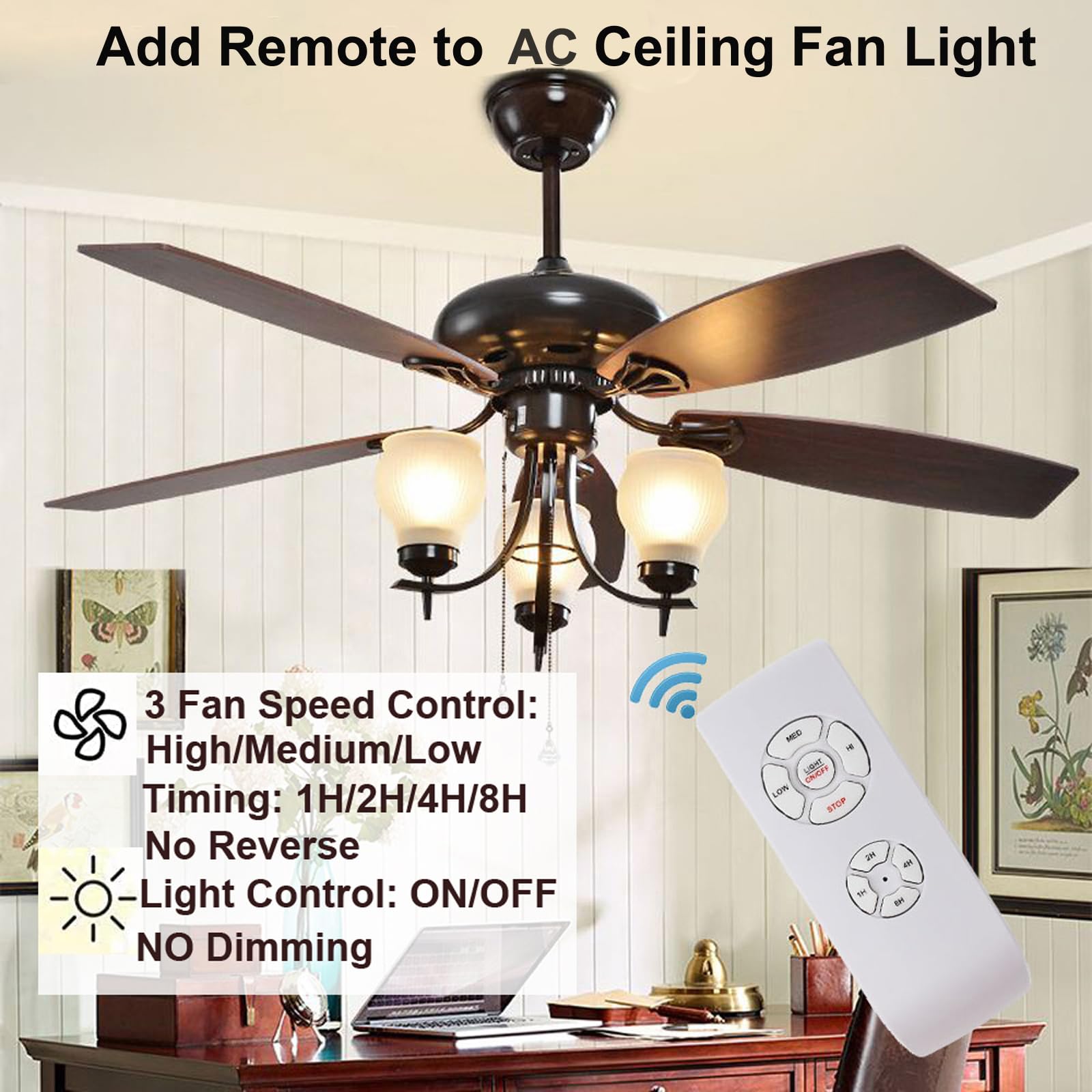 Lphumex 3 Pcs Universal Ceiling Fan Remote Control Kits, Small Size Receiver Light Timing & Speed Remote Ceiling Fan Controller