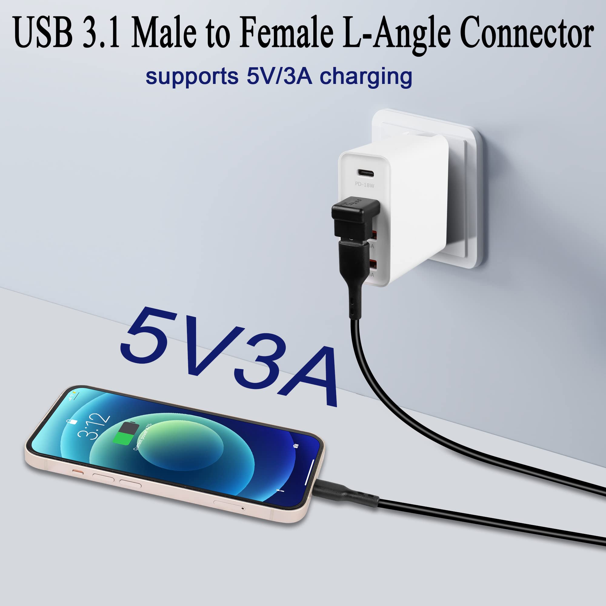 Qianrenon Usb 3.1 90�Angle Adapter 10Gbps Usb 3.1 Male To Female L Angle Connector Usb A 3.1 Right Angle Coupler, Support 3A Charging Otg Data Transfer, 2Pcs (Positive Bend/Female End Down)