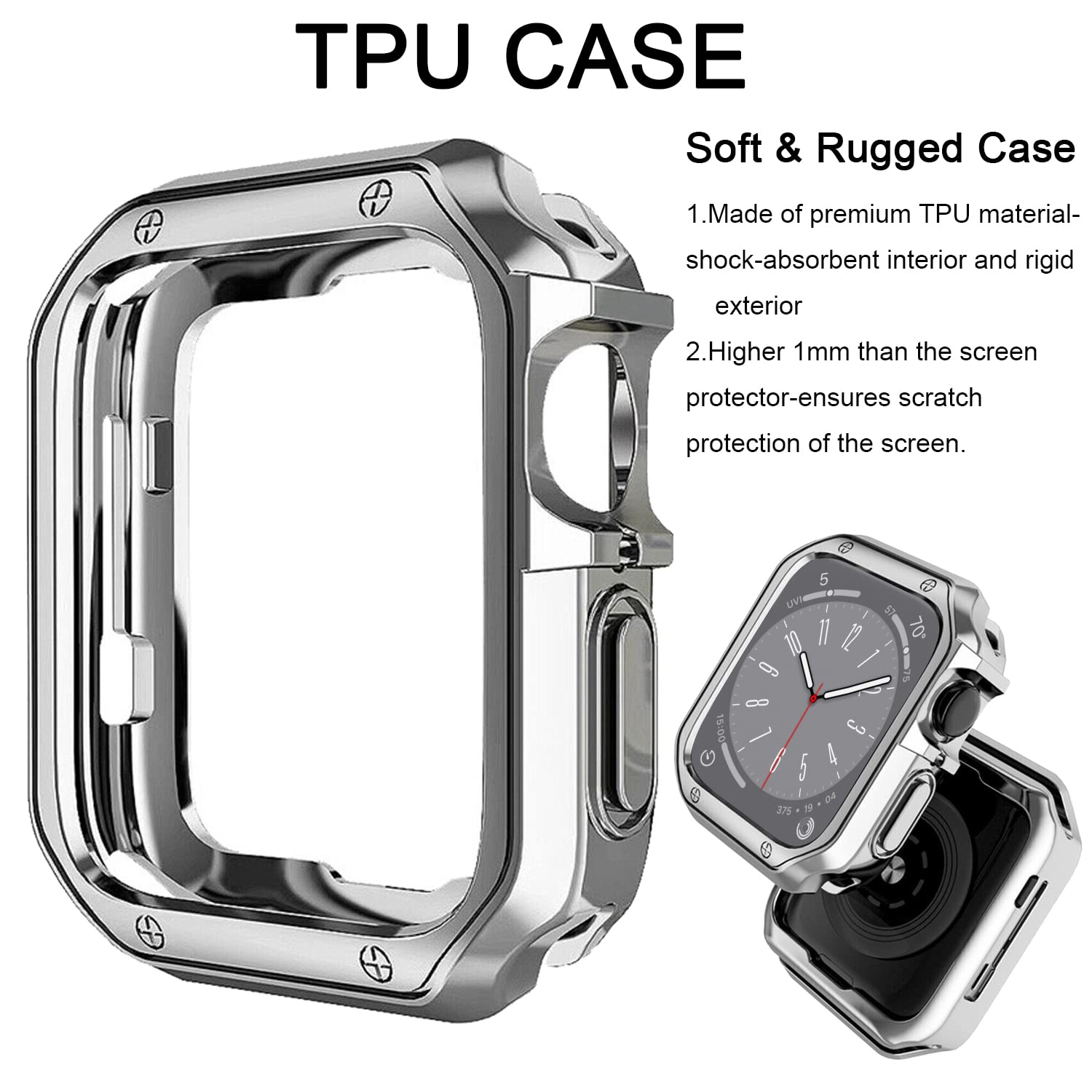 Itecfree For Apple Watch Metal Band With Case 41Mm,Stainless Steel Bands Metal Chain Bracelet Wrist Strap And Tpu Soft Case For