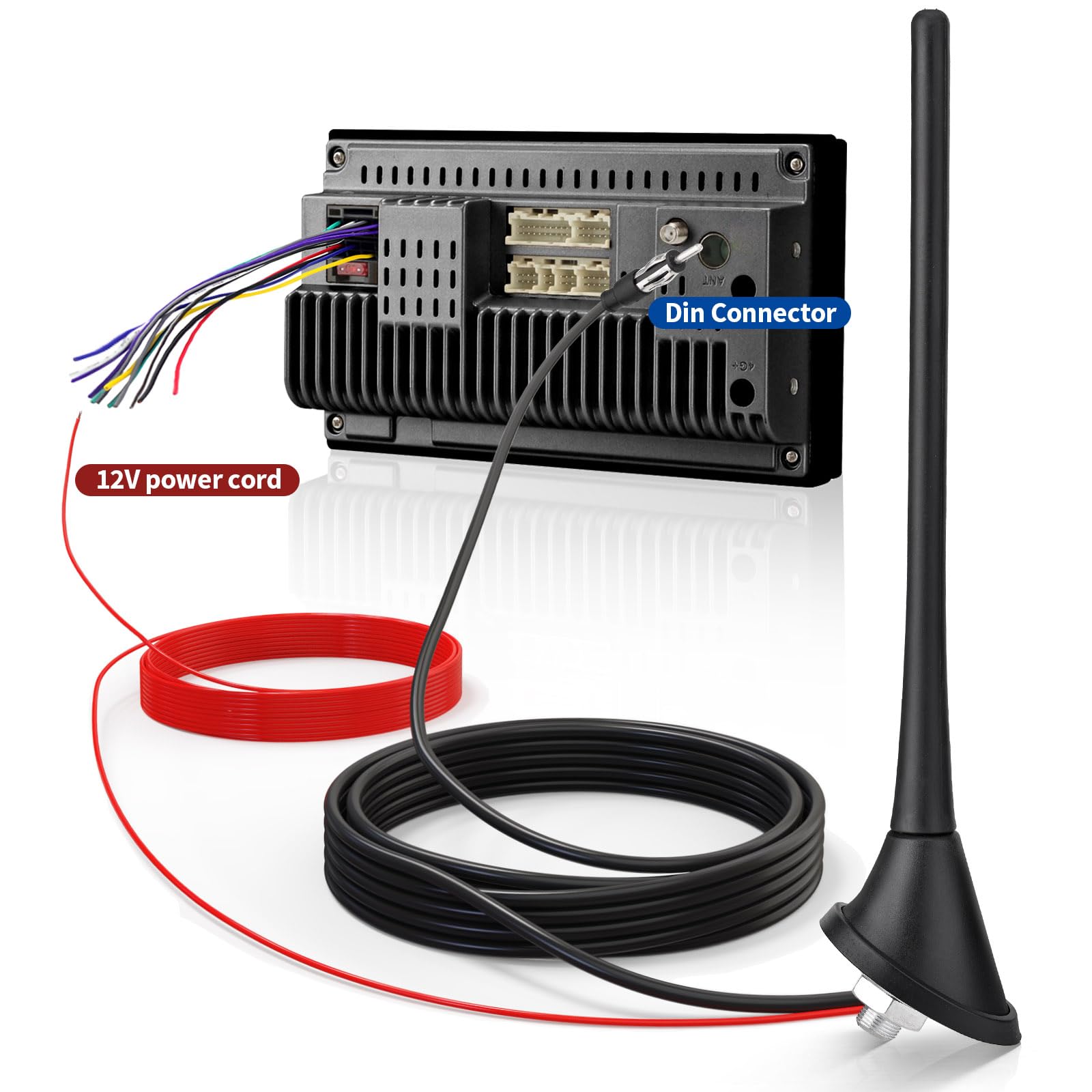 Eightwood Car Stereo Fm Am Radio Antenna, Universal Roof Mount Amplified Antenna With 12V Power Wire Din Plug Connector For Vehi
