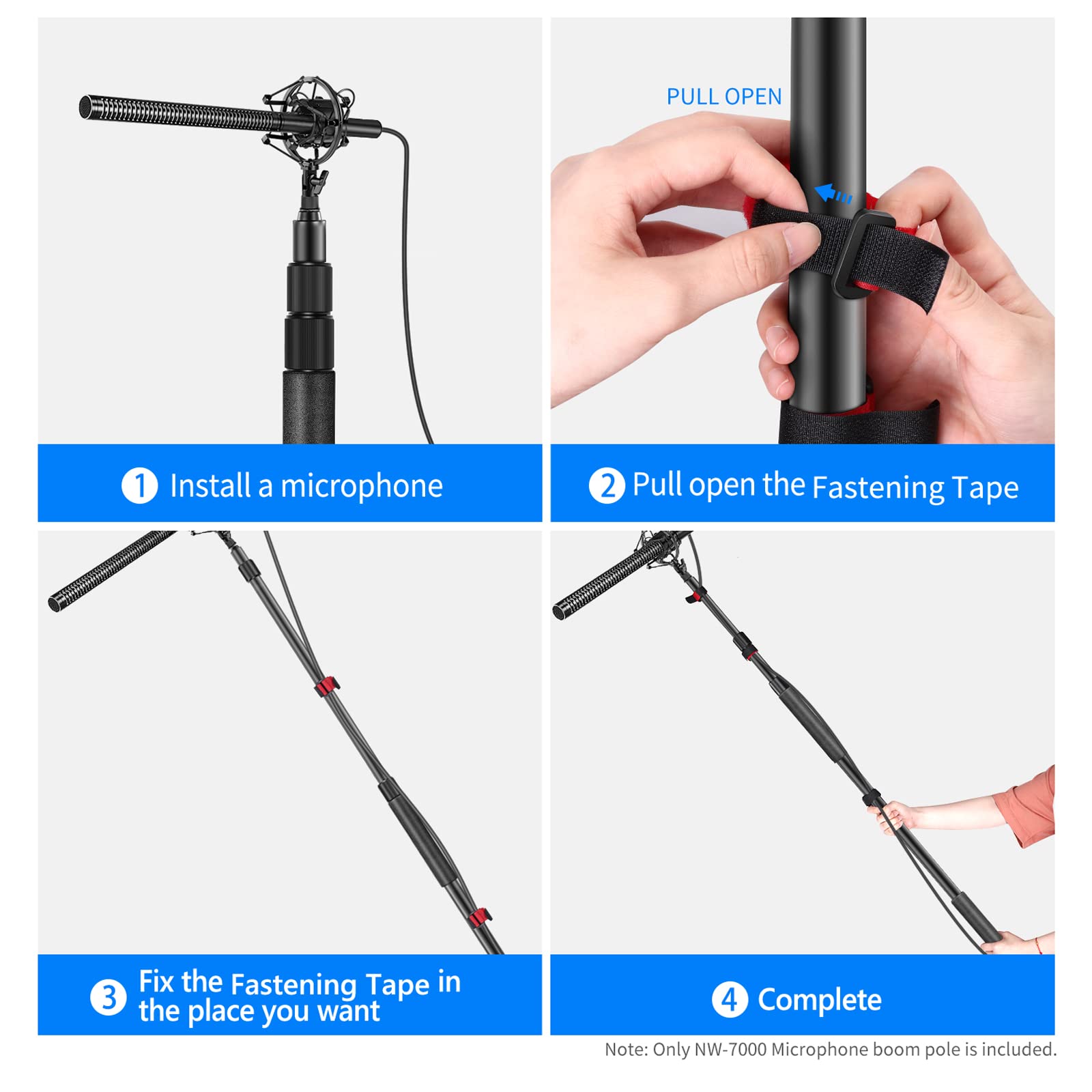 Neewer Nw 7000 Microphone Boom Arm, 3 Section Extendable Handheld Mic Arm With 3/8'' & 3/8'' To 5/8'' Screw Adapter, 3Ft To 8Ft