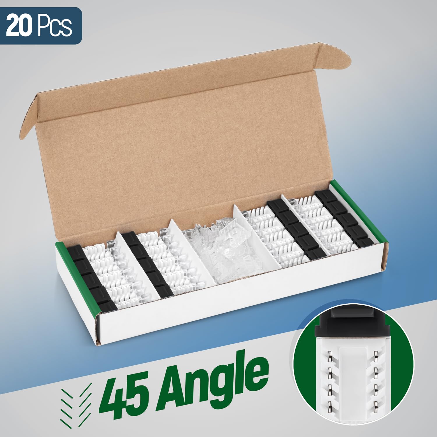 Everest Media Solutions 45 Angled Cat6A Keystone Jack In Black   Slim Profile, Utp Rj45 Female Ethernet Connector   Compatible W