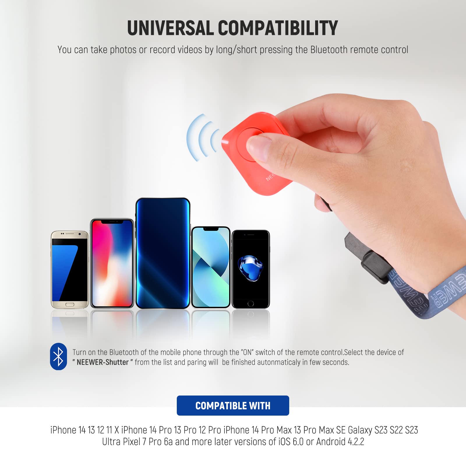 Neewer Wireless Rt116 Bluetooth Remote Camera Shutter Release Control With Lanyard, Compatible With Iphone Ipad Android Smartpho