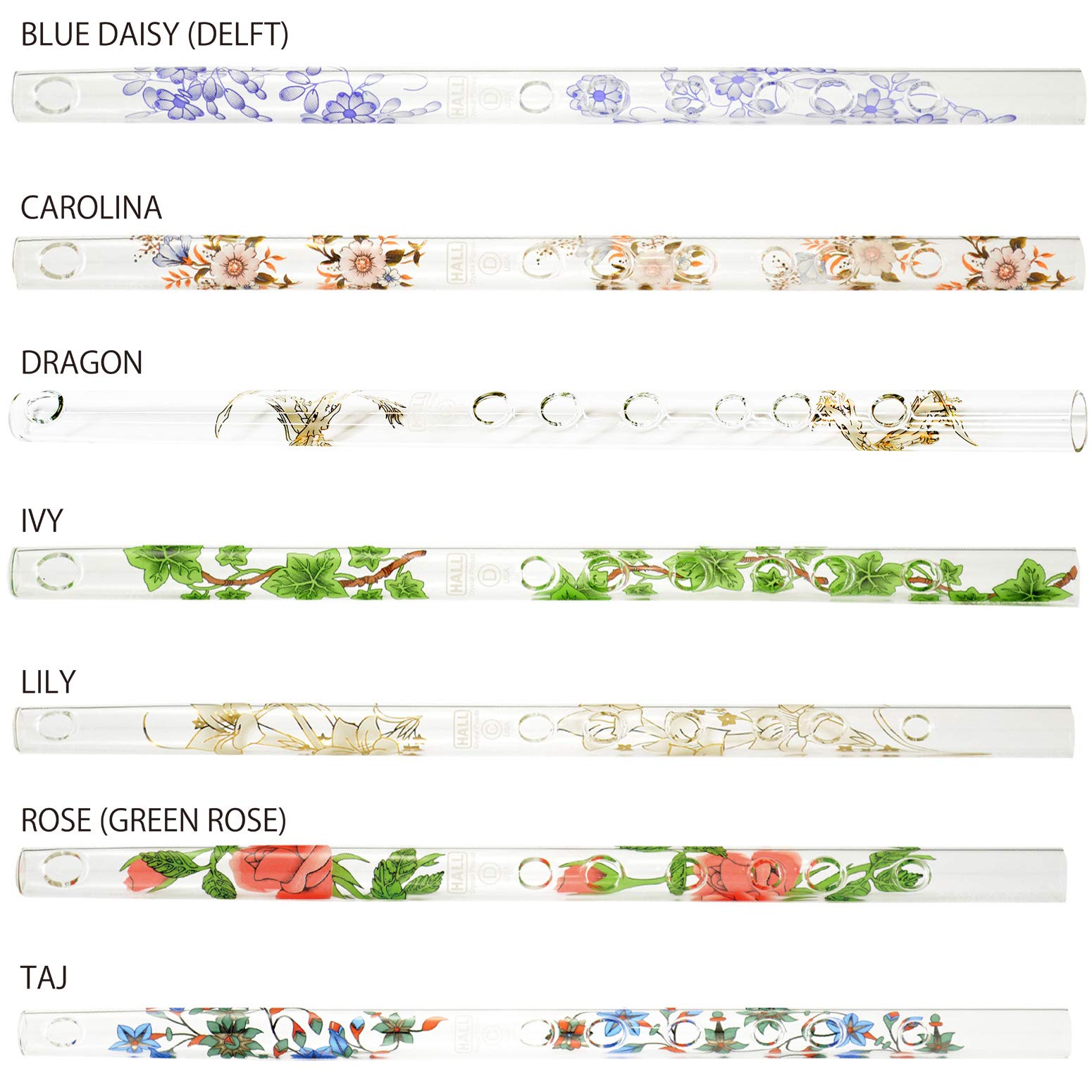 Hall Crystal Flute 11204   Inline Glass Piccolo In C   Green Ivy