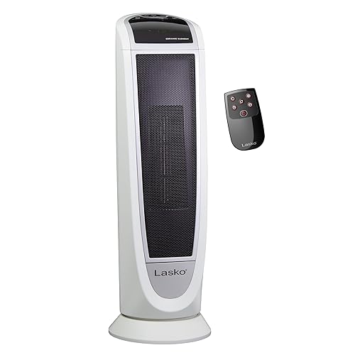 Lasko 5165 Digital Ceramic Tower Heater With Remote Control, 1500W, White