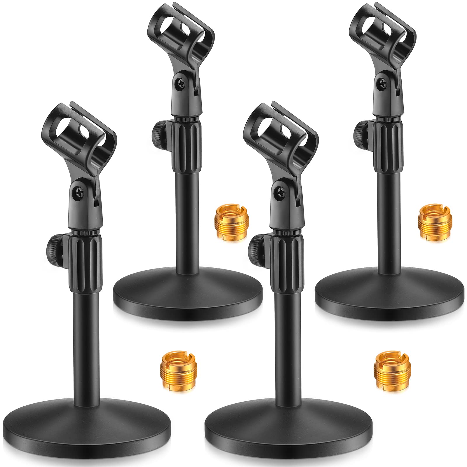 Hoteam 4 Pcs Desktop Mic Stand Adjustable tabletop Mic Stand microphone desk stands with 5/8 Male to 3/8 Female Screw Metal Roun