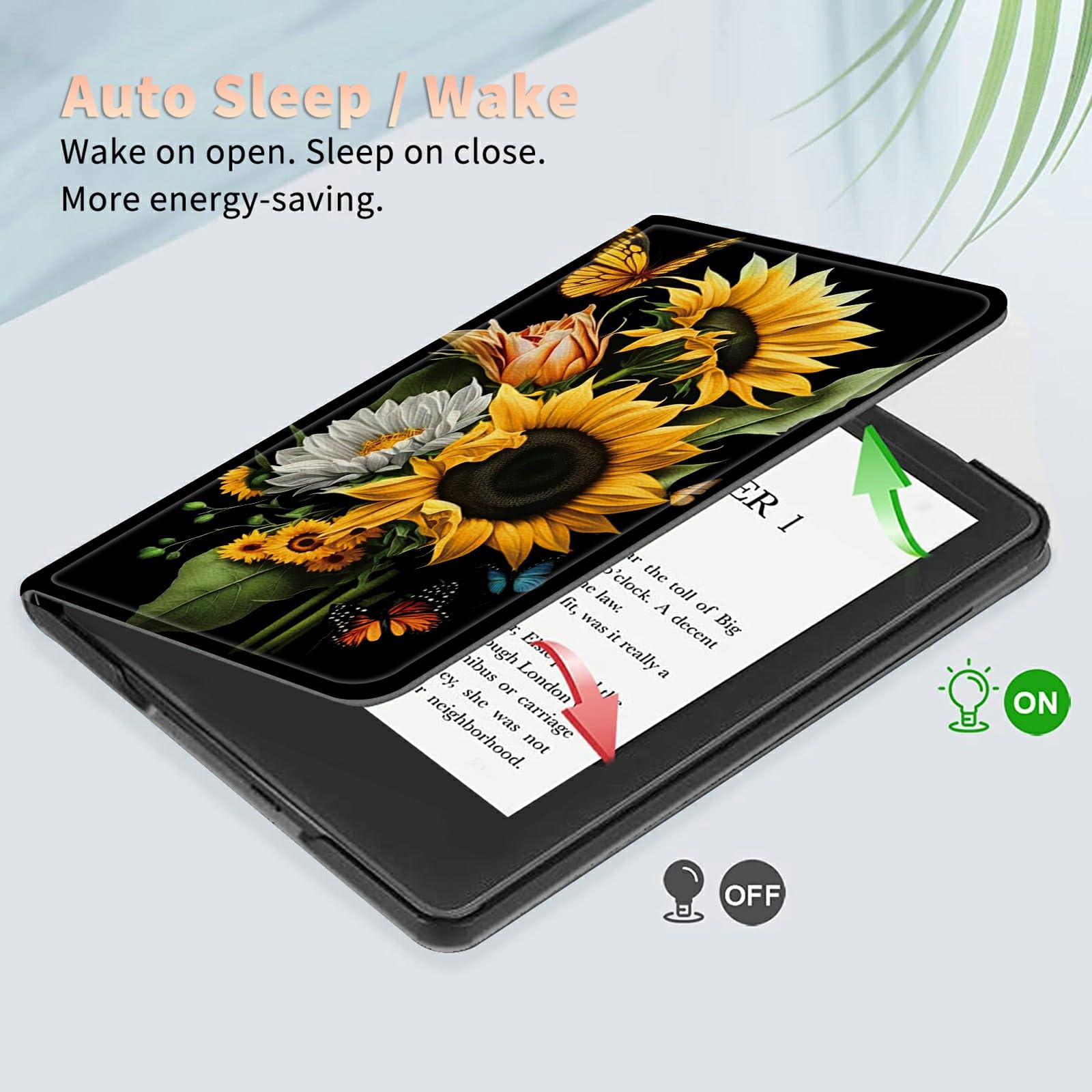 Sunflowers Butterfly Case For All New 6.8 Inch Kindle Paperwhite 11Th Generation 2021, Pu Leather Folding Stand Slim Case With A