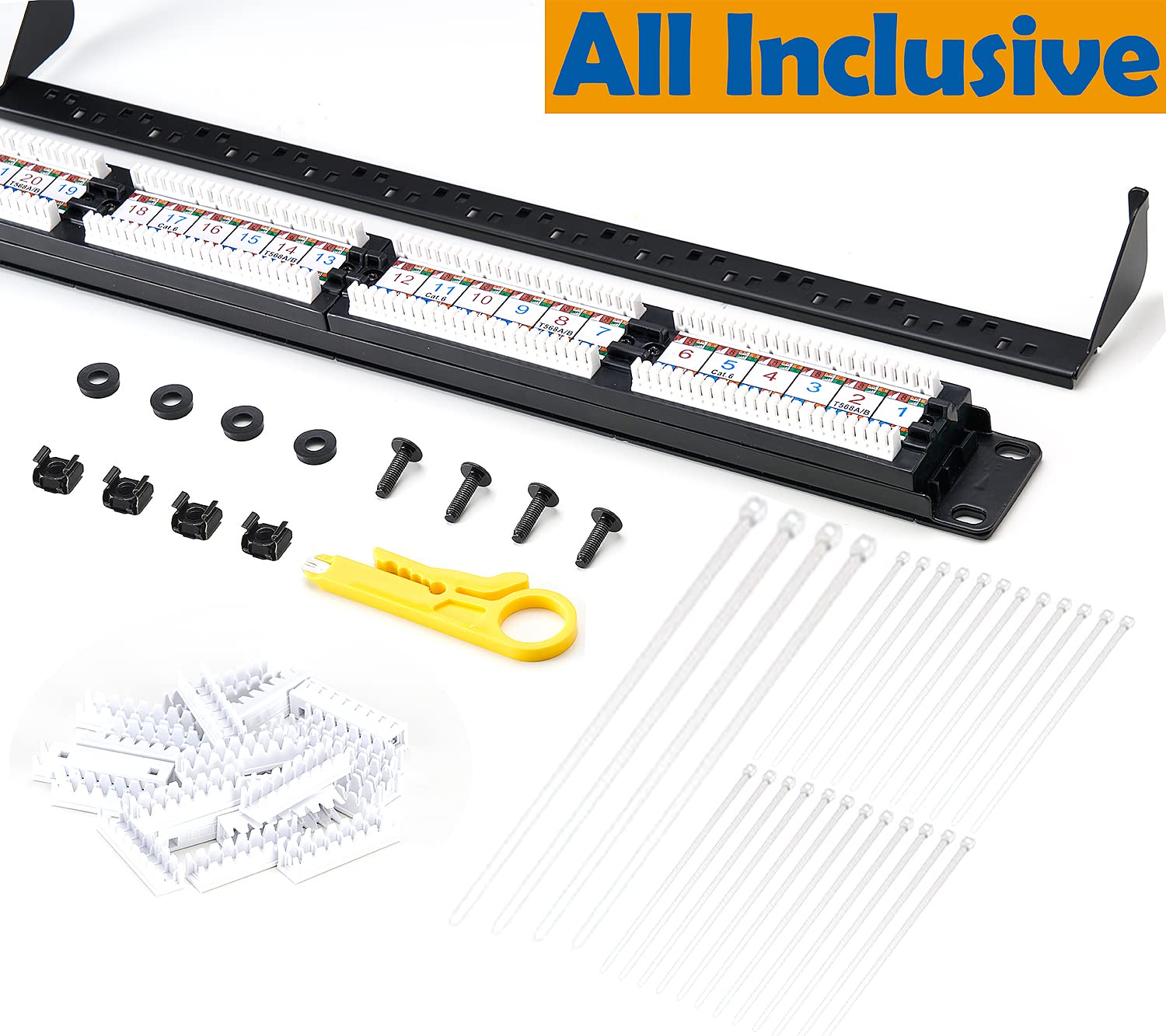 Tedgetal Cat6 Patch Panel 24 Port 1U, Keystone Patch Panel 19'' Rackmount Or Wallmount 10G Support For Cat6, Cat5E, Cat5 Cabling