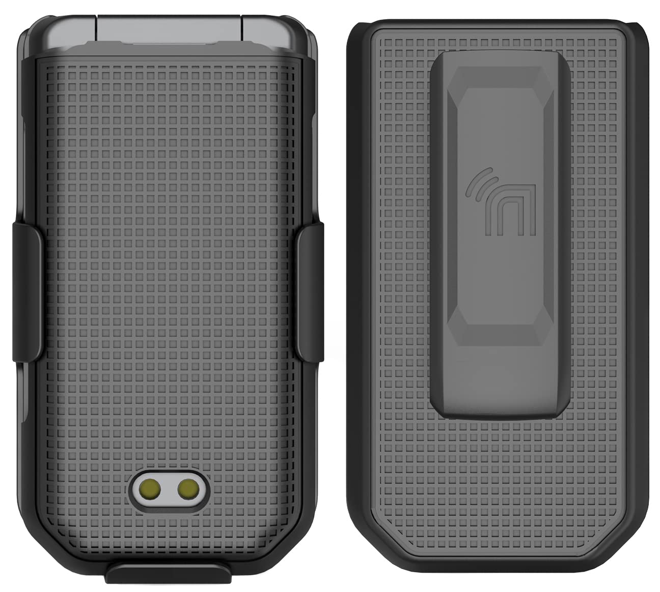 Case With Clip For Cat S22 Flip Phone, Nakedcellphone [Black] Slim Hard Shell Cover And [Rotating/Ratchet] Belt Hip Holster Hold