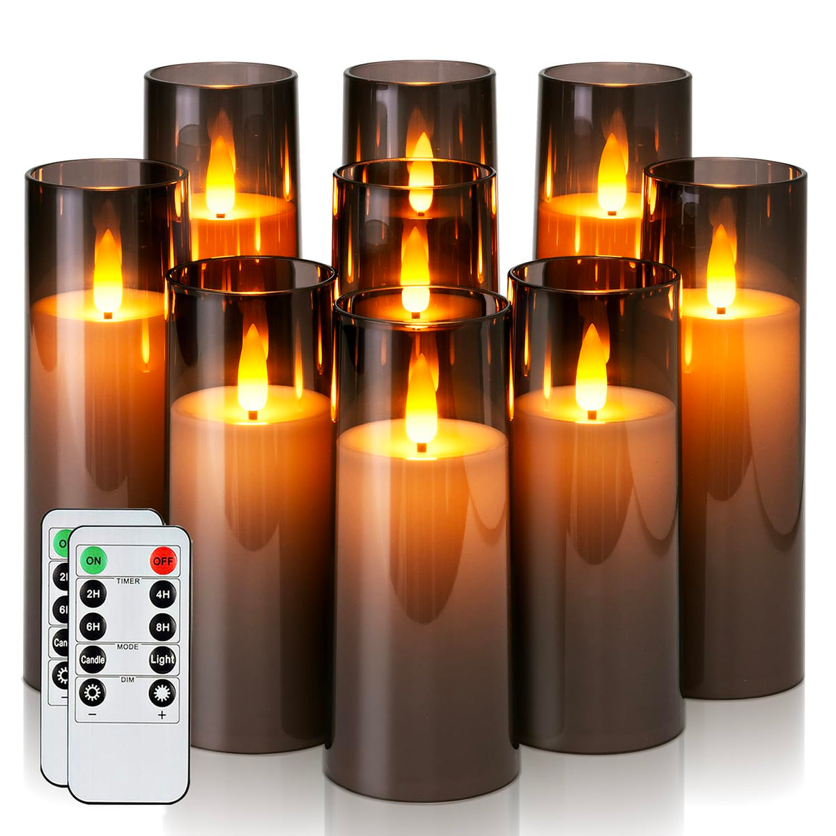 Homemory Decorative Flameless Candles, Battery Operated Candles With Remote & Timer, Flickering Led Pillar Candles, Plexiglass, 