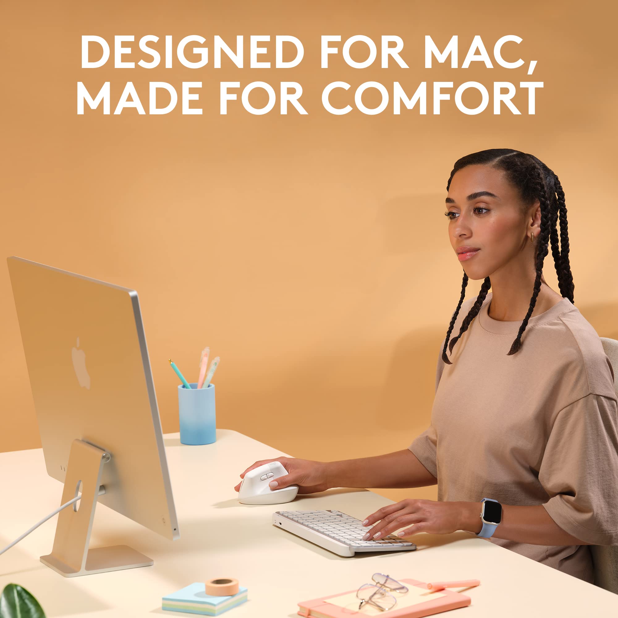 Logitech Lift For Mac Wireless Vertical Ergonomic Mouse, Bluetooth, Quiet Clicks, Silent Smartwheel, 4 Customizable Buttons, For