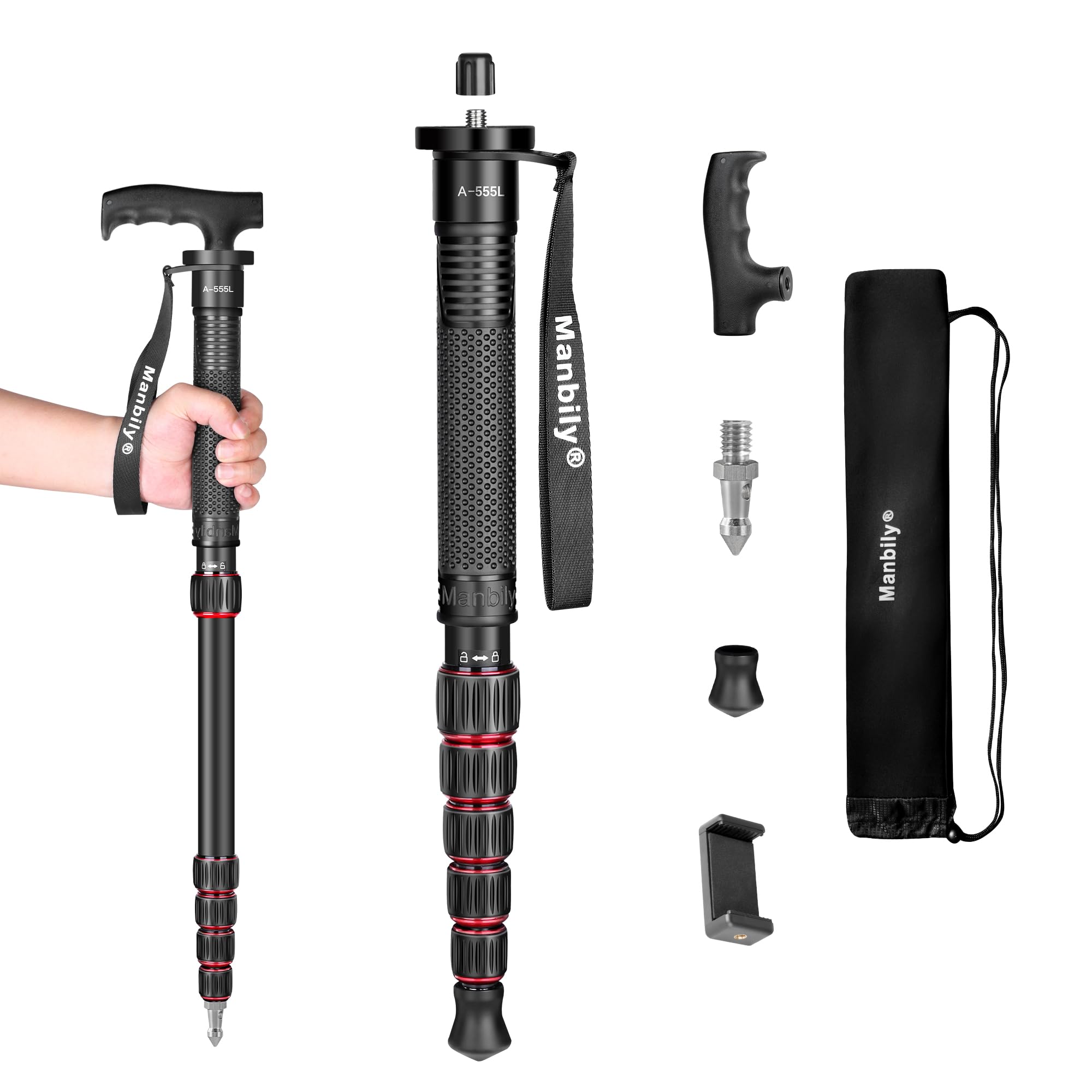 Manbily Camera Monopod Aluminum Portable Compact Lightweight Travel Monopod With Carrying Bag Walking Stick Handle,For Dslr Cano