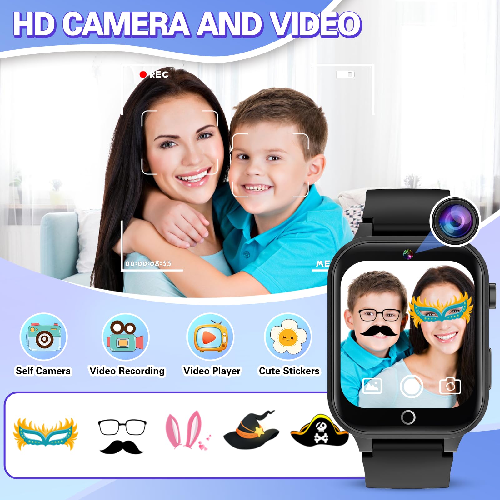 Vakzovy Kids Smart Watch Boys With 26 Puzzle Games Hd Touchscreen Camera Pedometer Music Player Flashlight, Kids Toys Birthday G