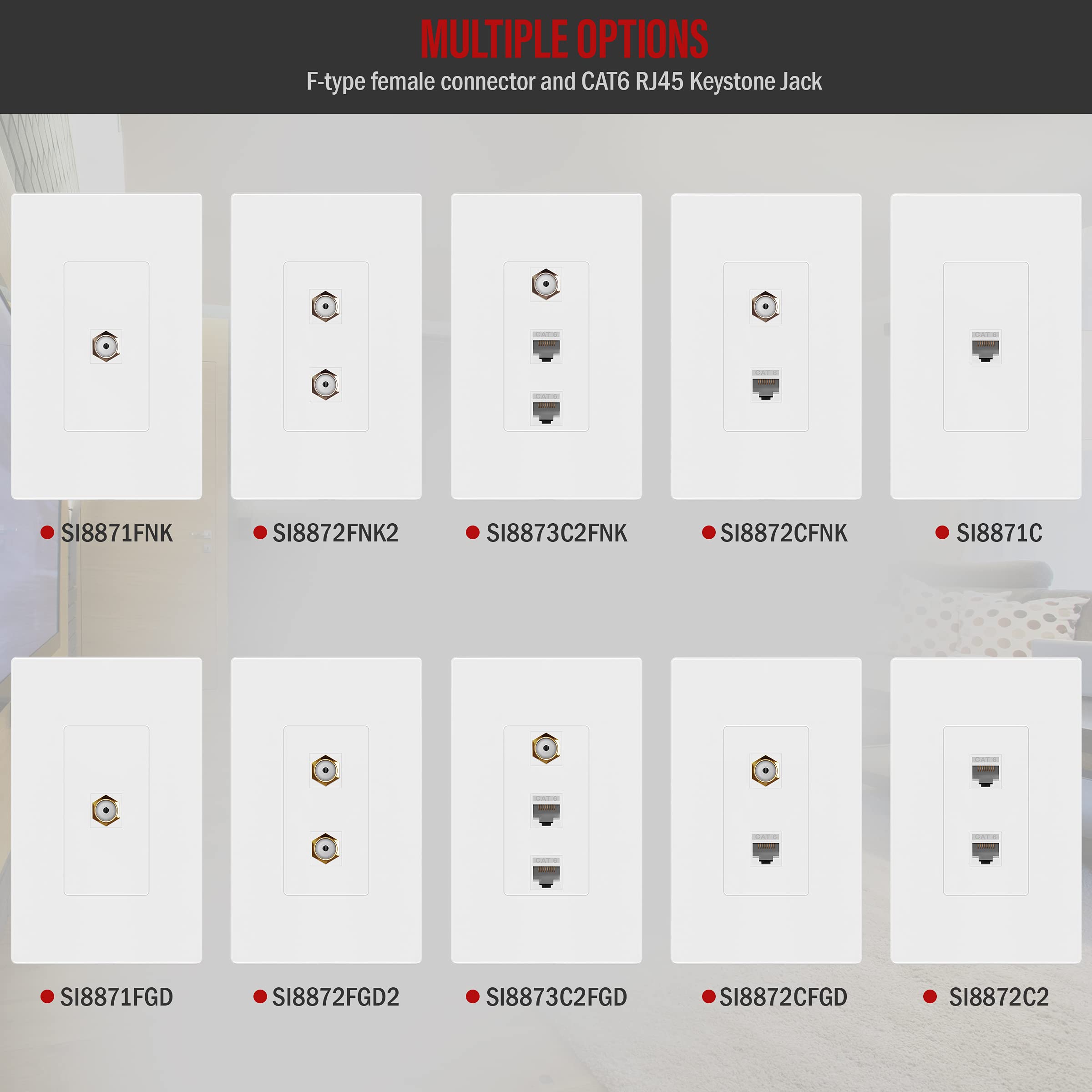 Enerlites Port Screwless Wall Plate With Cat6 Rj45 Keystone Jack Module, For Voice/Data & Audio/Video Multimedia, Standard Size
