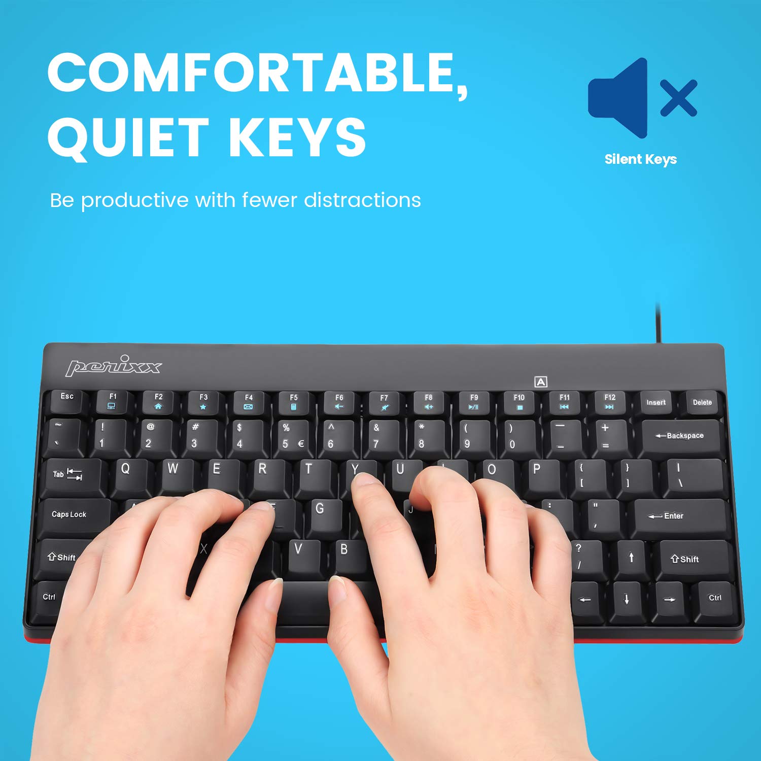 Perixx Periboard 422 Wired Usb C Mini Keyboard, Usb Type C Connector, Black, Us English Layout