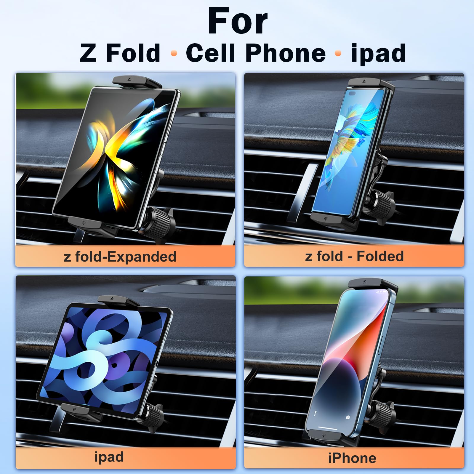 Dicmky Long Arm Car Phone Mount For Samsung Galaxy Z Fold 6 5 4 3 - Tablet Holder For Car Air Vent Handsfree, 360 Rotatable Fit