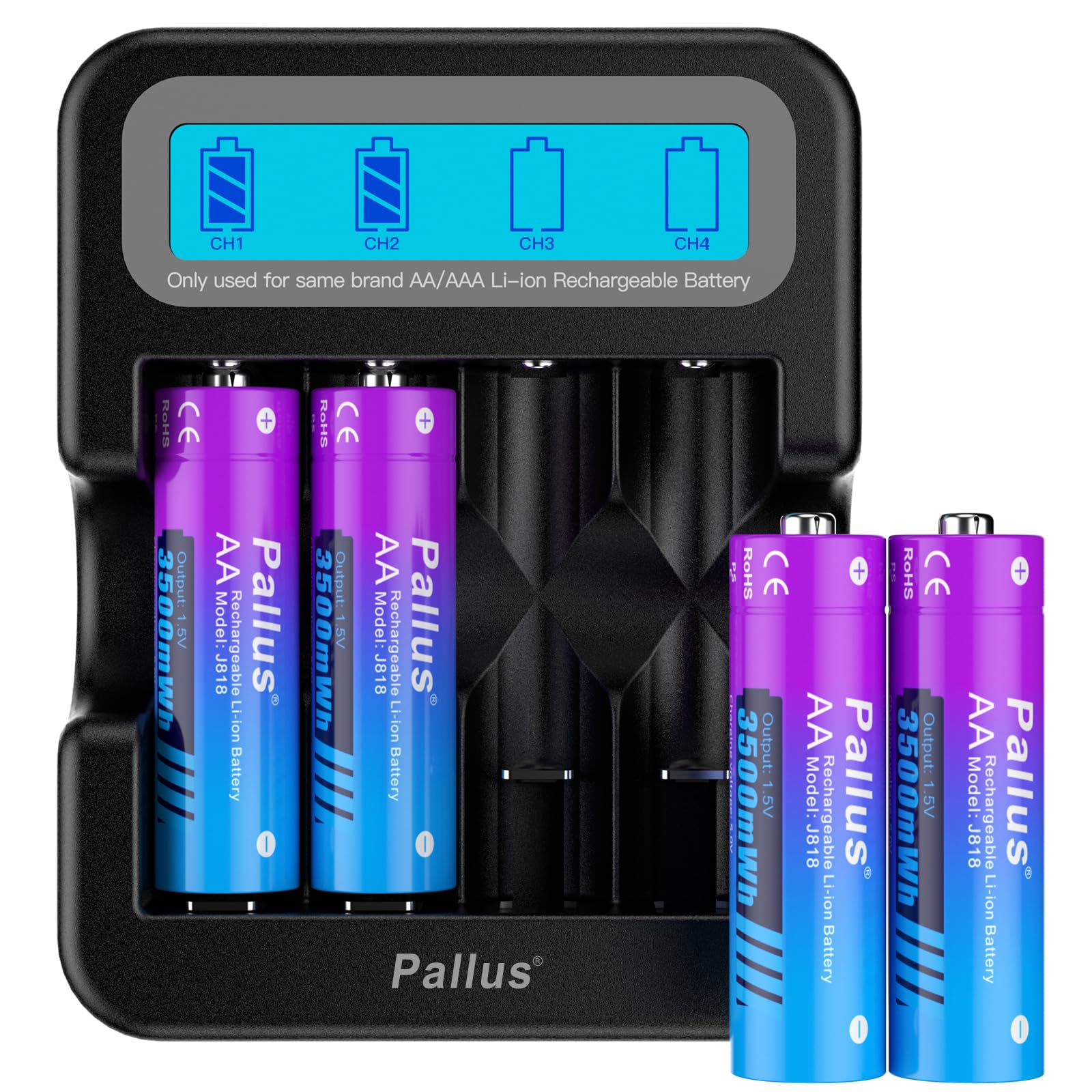 Pallus 1.5V Aa Rechargeable Batteries, 4 Pack Lithium Double A Batteries, Pre Recharged 3500Mwh Lithium Batteries Aa For Blink S