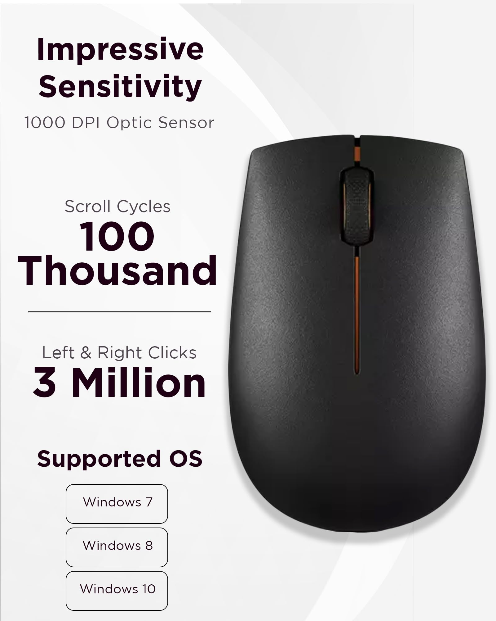 Lenovo 300 Wireless Compact Mouse, Black, 1000 Dpi, Ultra Portable Design, Up To 12 Months Battery Life, Gx30K79402