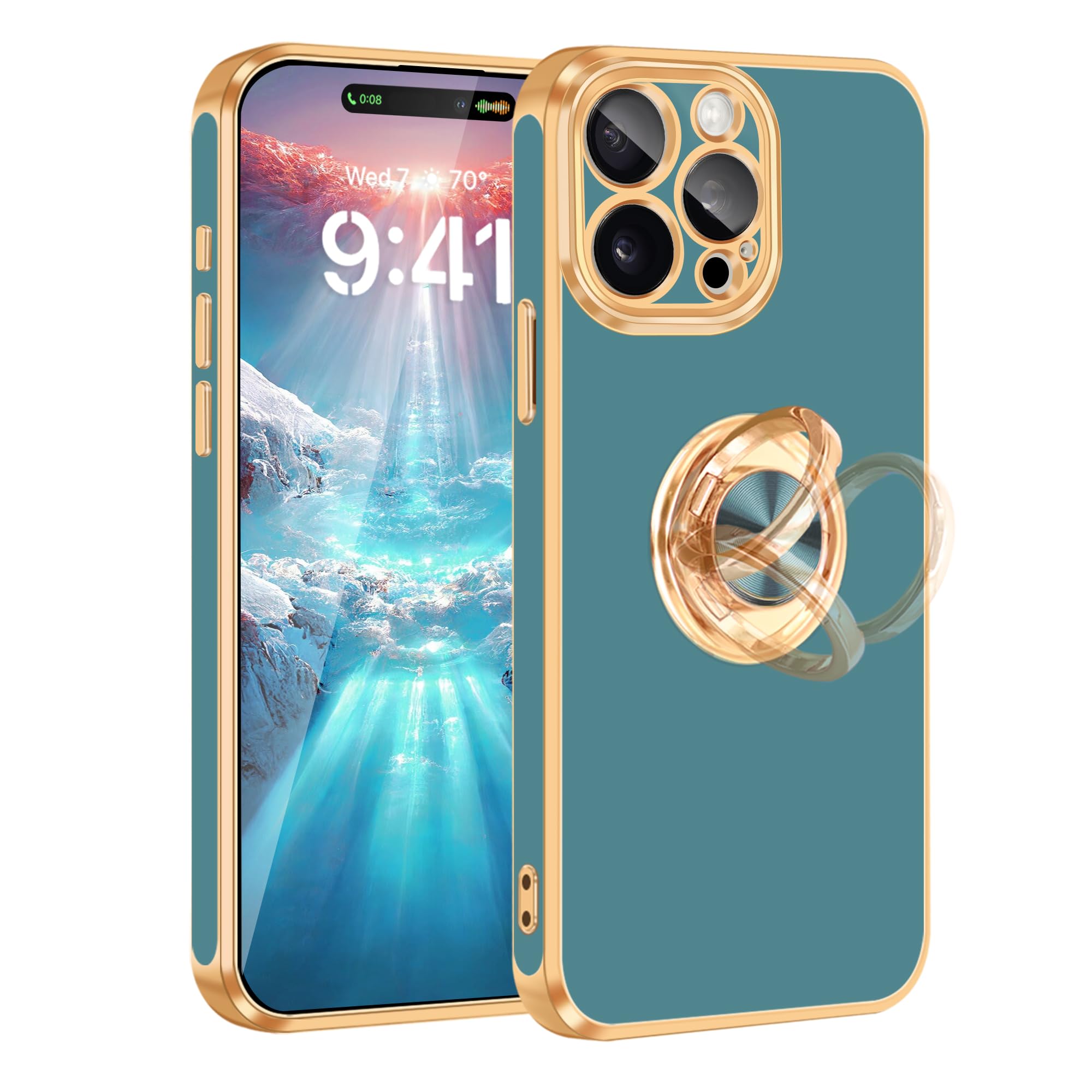 Fingic For Iphone 15 Pro Max Case[With 360Ring Holder Stand][Support Magnetic Car Mount]Kickstand Phone Case For Women Girls Boy