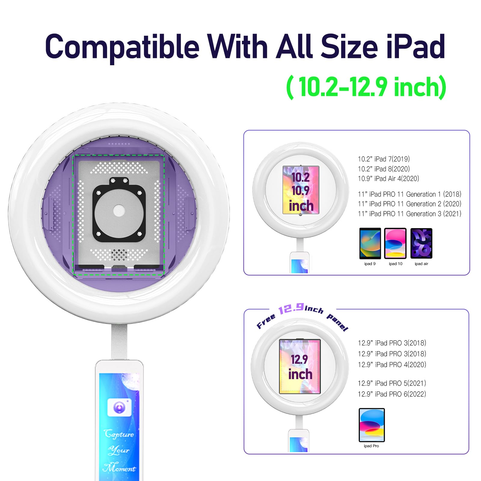 Mwe Portable Photo Booth Stand Compatible With Any Ipad With Software App And Remote Control, Rgb Ring Lights Music Sync, Flight