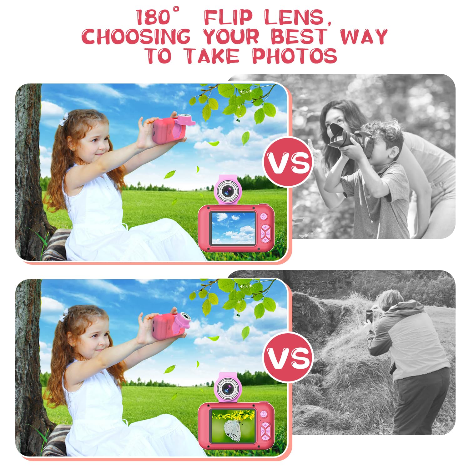 Arnssien Kid Camera,Camera For Kid,2.4In Ips Screen Digital Camera,180Flip Len Student Camera,Children Selfie Camera With Playba