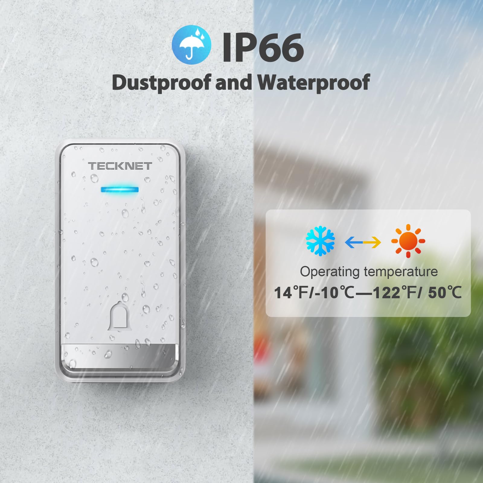 Tecknet Wireless Doorbells For Home, Waterproof Classroom Door Bell Ringer Wireless With 60 Ringtones & 5 Level Volume, 1300Ft R