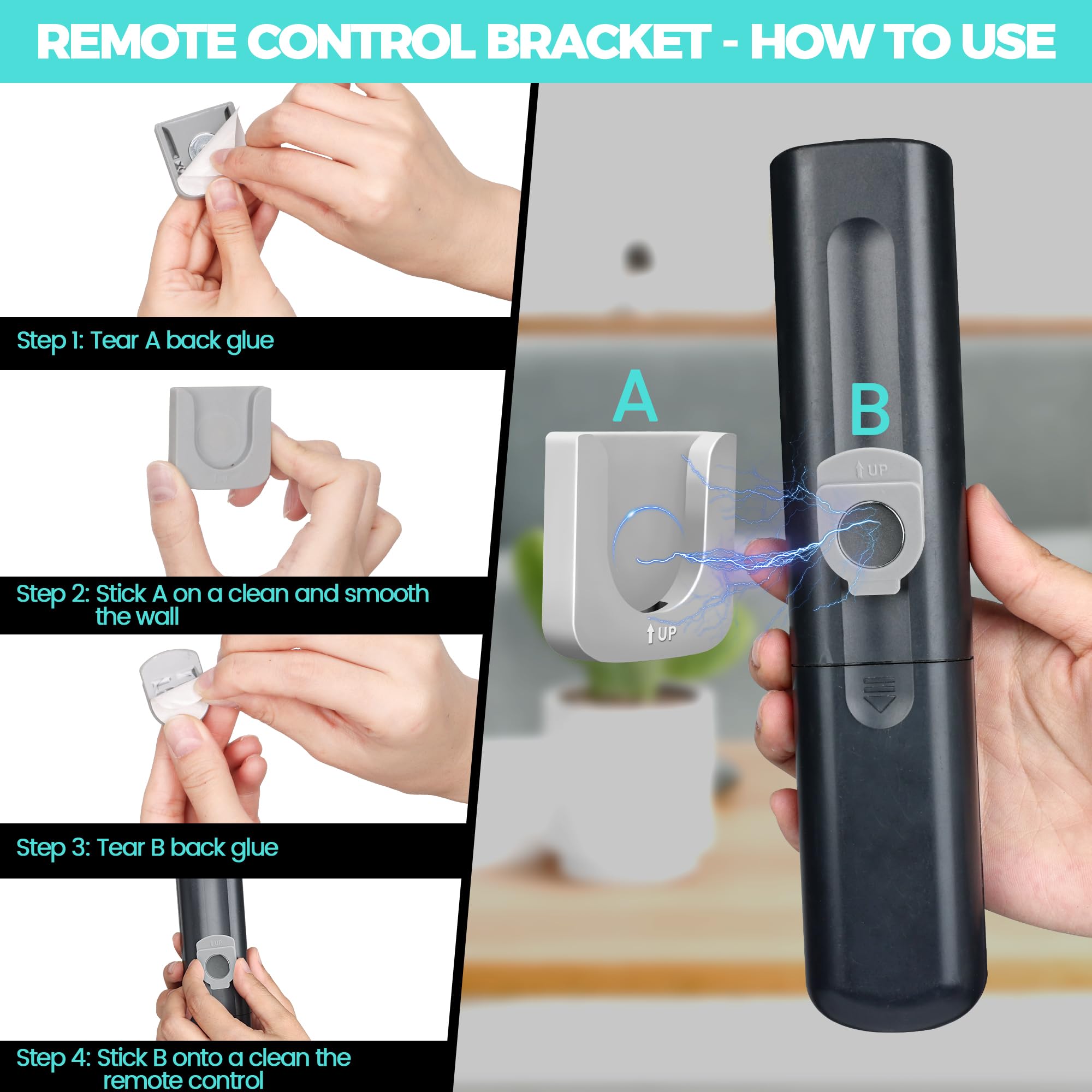 4 Piece Magnetic Remote Control Holder Wall Mount   Self Adhesive Suitable For Tv Backside As Well As Tv Fan And Air Conditioner