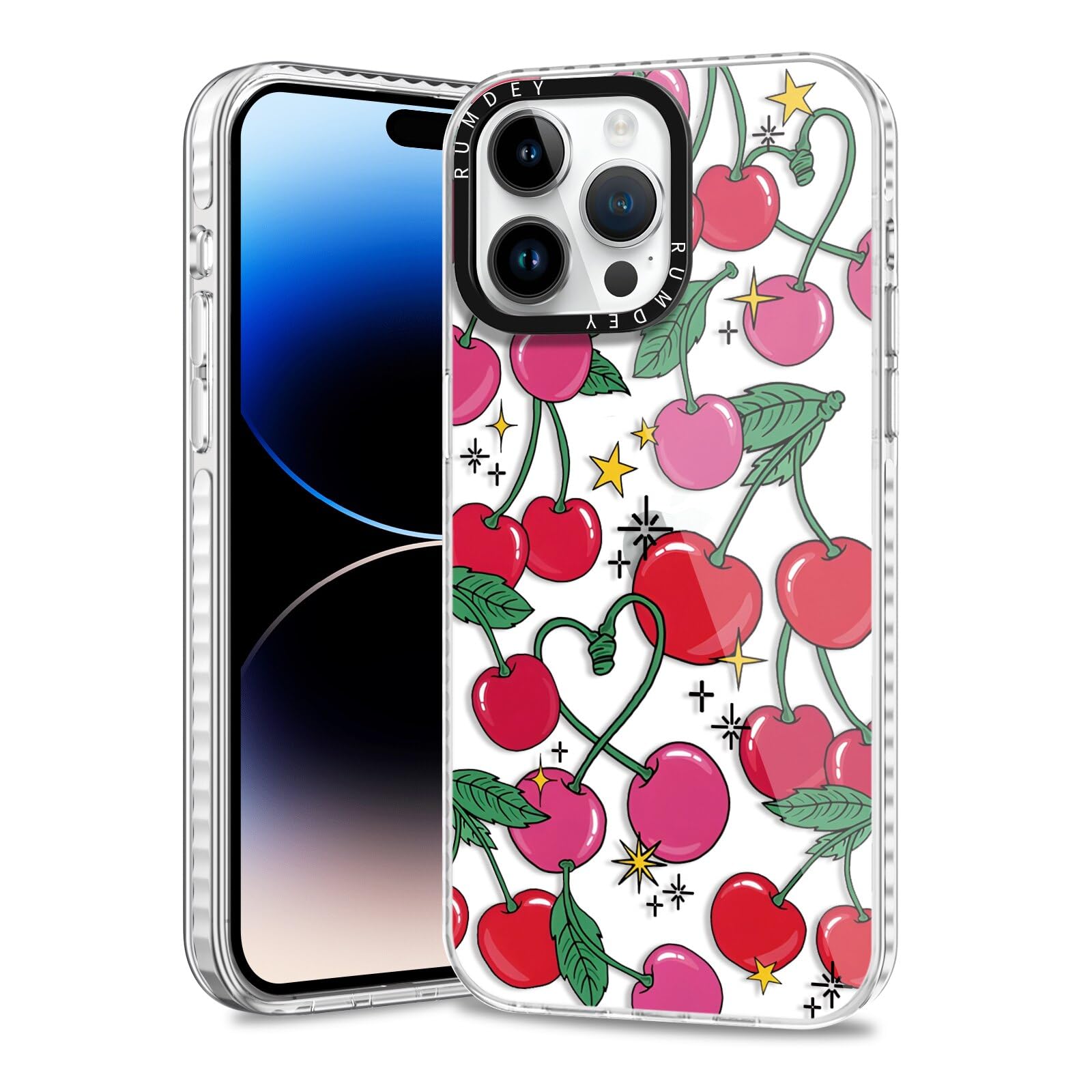 Rumdey 2 Pack Cute Cherry For Iphone 14 Pro Max 6.7'' Phone Case, Transparent Tpu Aesthetic Design Clear Cases Soft Silicone Sli