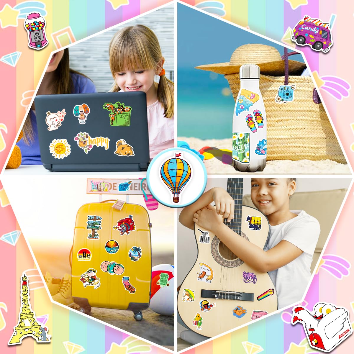 150Pcs Cute Water Bottle Stickers For Teens Kids,Waterproof Vinyl Aesthetic Decals For Laptop Skateboard Phone Car, Stickers Bul