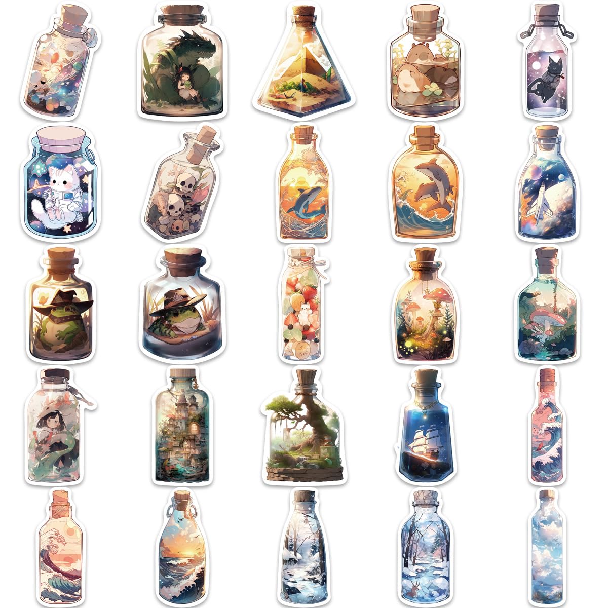 Yoksas 50Pcs World In The Bottle Stickers   Aesthetic Scenery Cartoon Anime Artist Decals For Water Bottle,Laptop,Scrapbooking,T