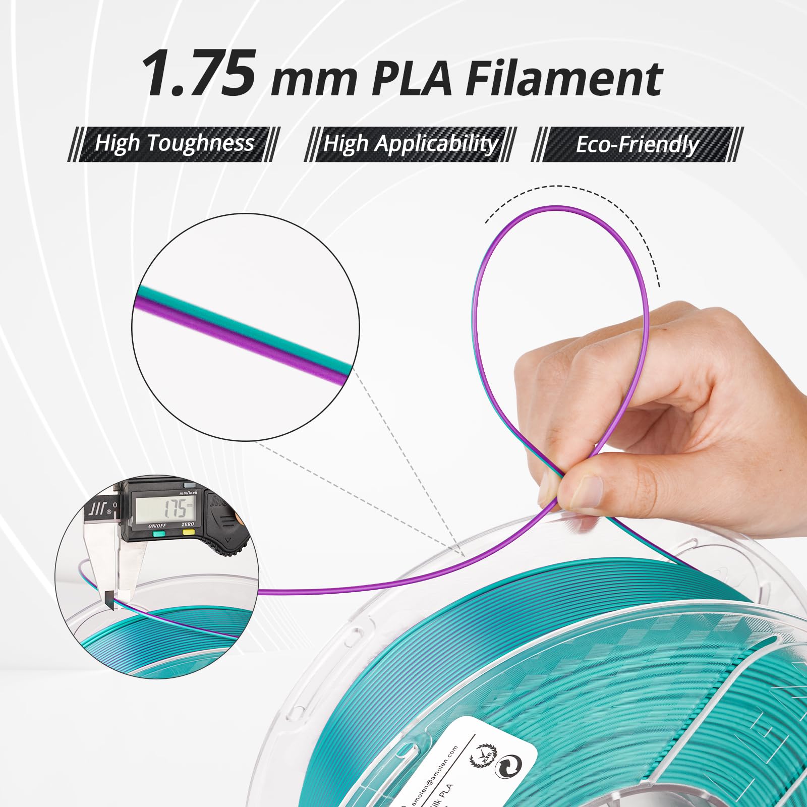 Amolen Silk Pla 3D Printer Filament, Dual Color Blue Green & Dark Violet Pla 1.75Mm, Shiny Color Change Filament 3D Printing Pla