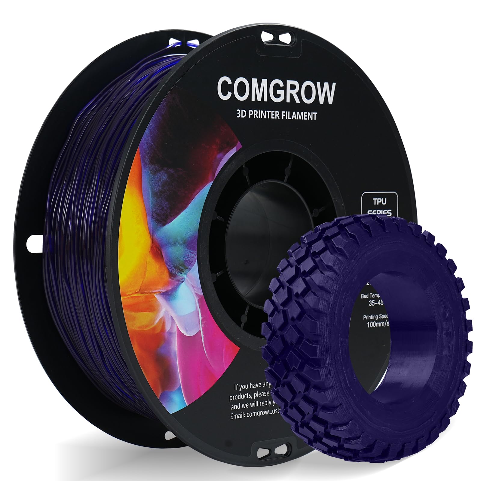 Comgrow TPU Filament 1.75, Flexible 3D Printer Filament, 95A Soft fit Most 3D Printers Dimensional Accuracy +/- 0.02mm TPU Trans