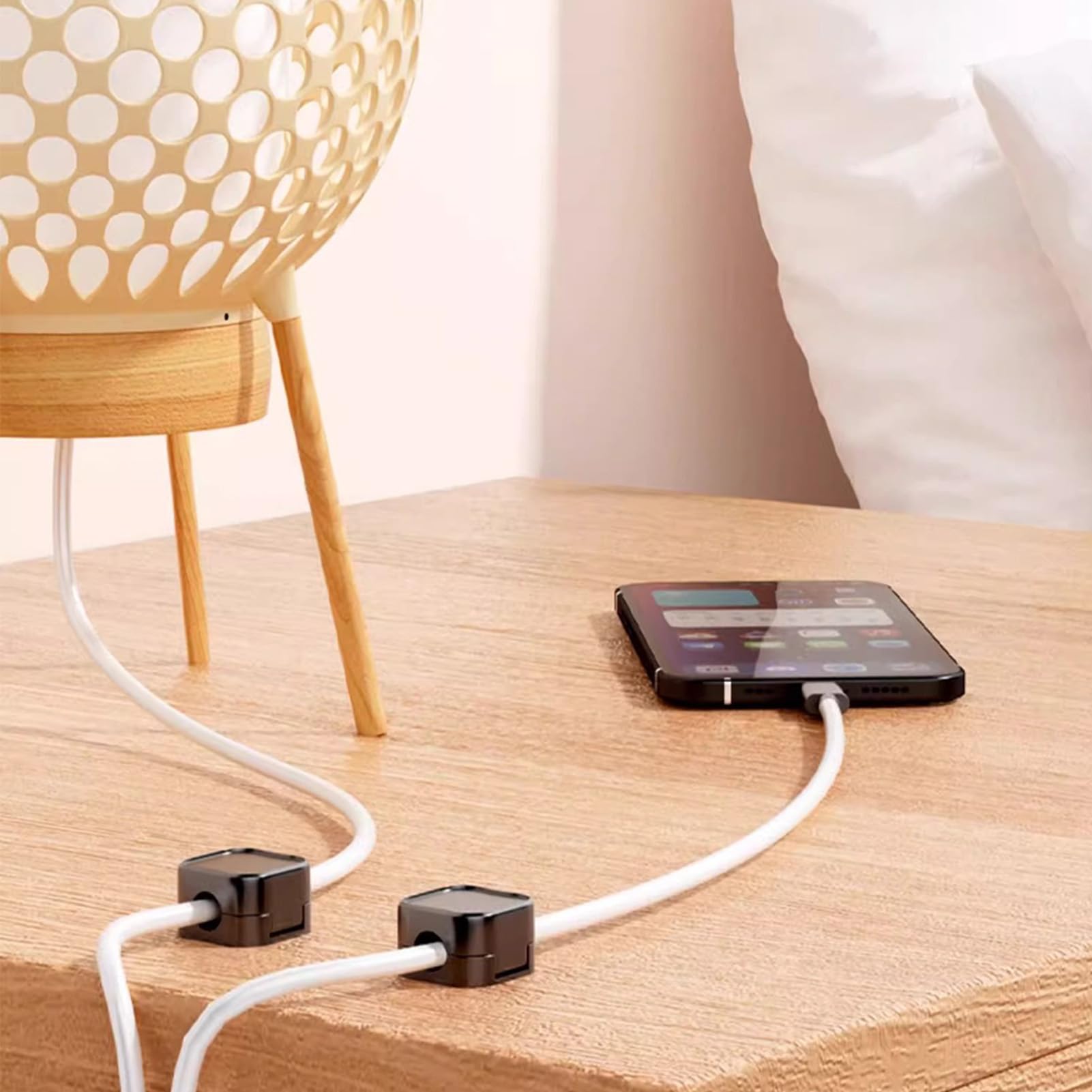 Ifnow 6 Pack Cord Holder For Nightstand Black Magnetic Cord Organizer Self Adhesive Cord Holder Adjustable Clip For Desk, Nights