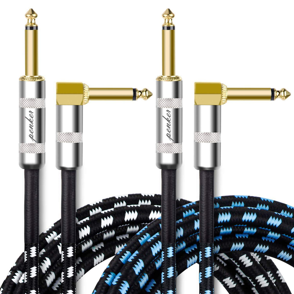 Penker Guitar Instrument Cable 10 Foot,1/4 Inch Right Angle To 1/4 Inch Straight Gold Plated Guitar Cord,Good For Instrument Ele