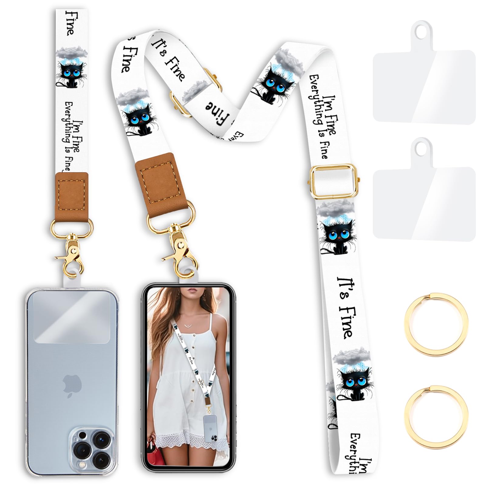 Phone Lanyard Crossbody With Wrist Strap, Black Cat Cell Phone Lanyards For Around The Neck Wristlet Adjustable Phone Strap, Fun