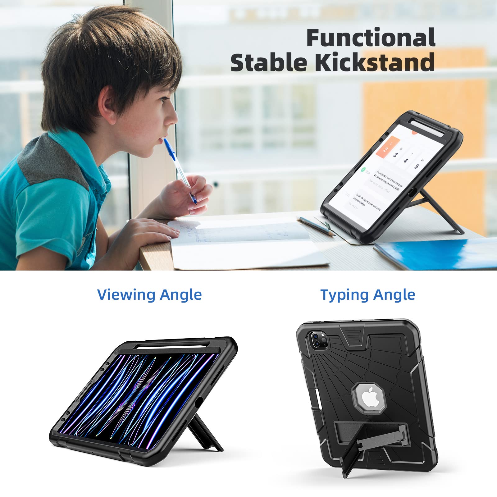 Tsqqst Case For Ipad Pro 11 Inch 4Th Generation 2022 With Screen Protector Pencil Holder | Full Body Protection Kids Proof Stand