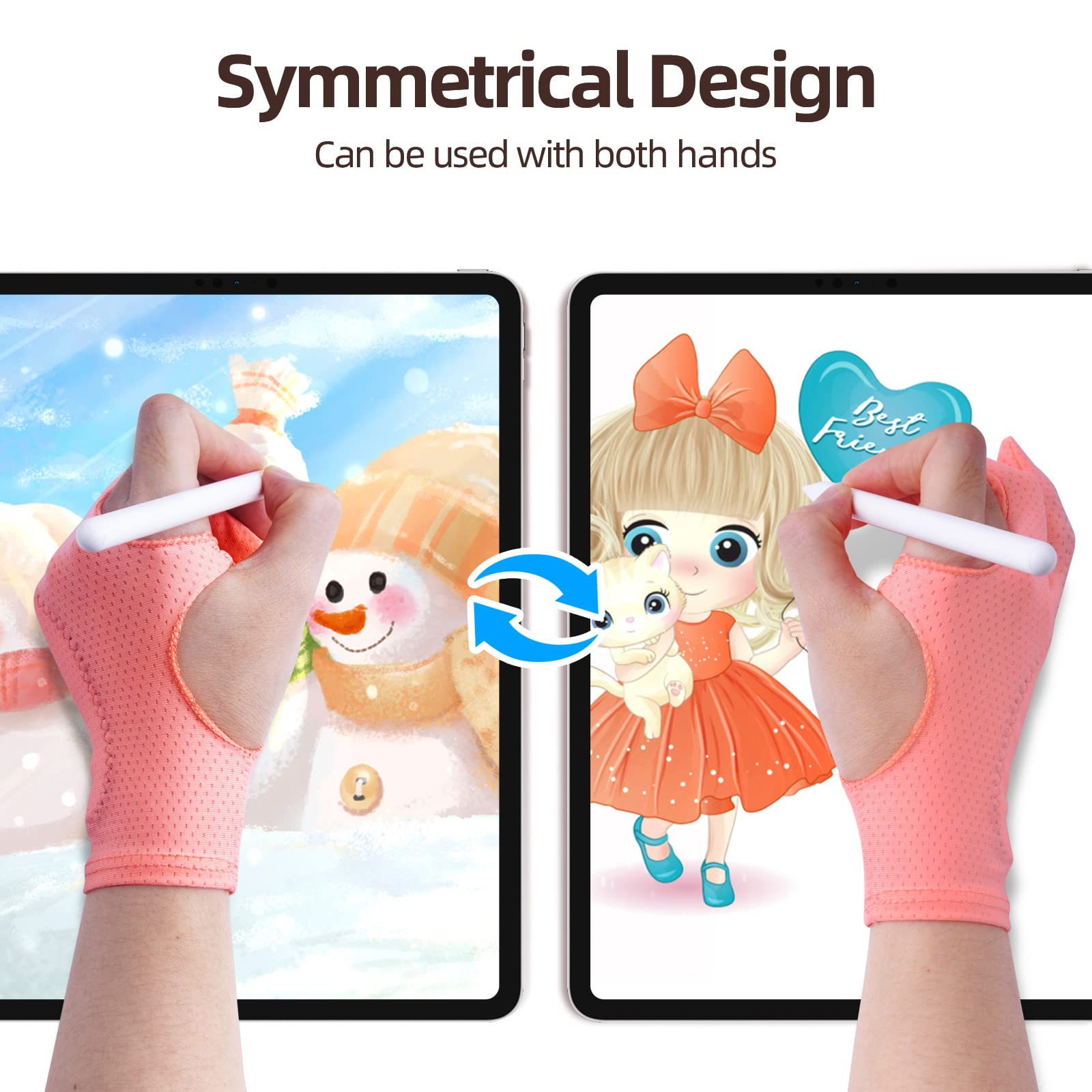 Artist Drawing Glove For Women [2 Pack Pink] 3 Layer Palm Rejection Right/Left Hand Digital Graphic Tablet Ipad Art Gloves Two F