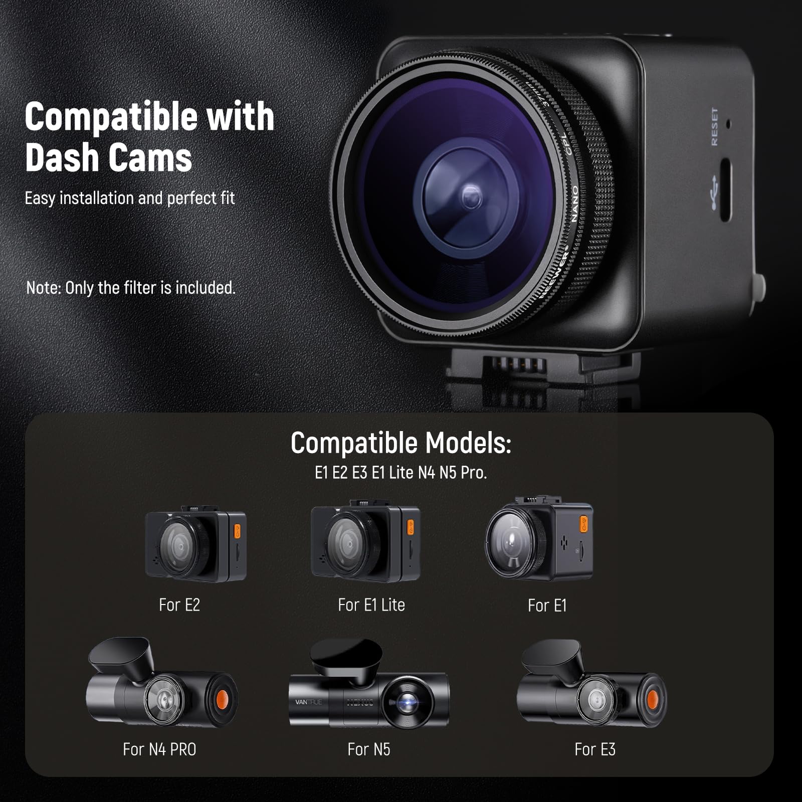 Neewer 37mm CPL Filter for Dash Cam Vantrue E1 E2 E3 E1 Lite N4 Pro N5, Multi Coated HD Circular Polarizer, Ultra Slim Aluminum
