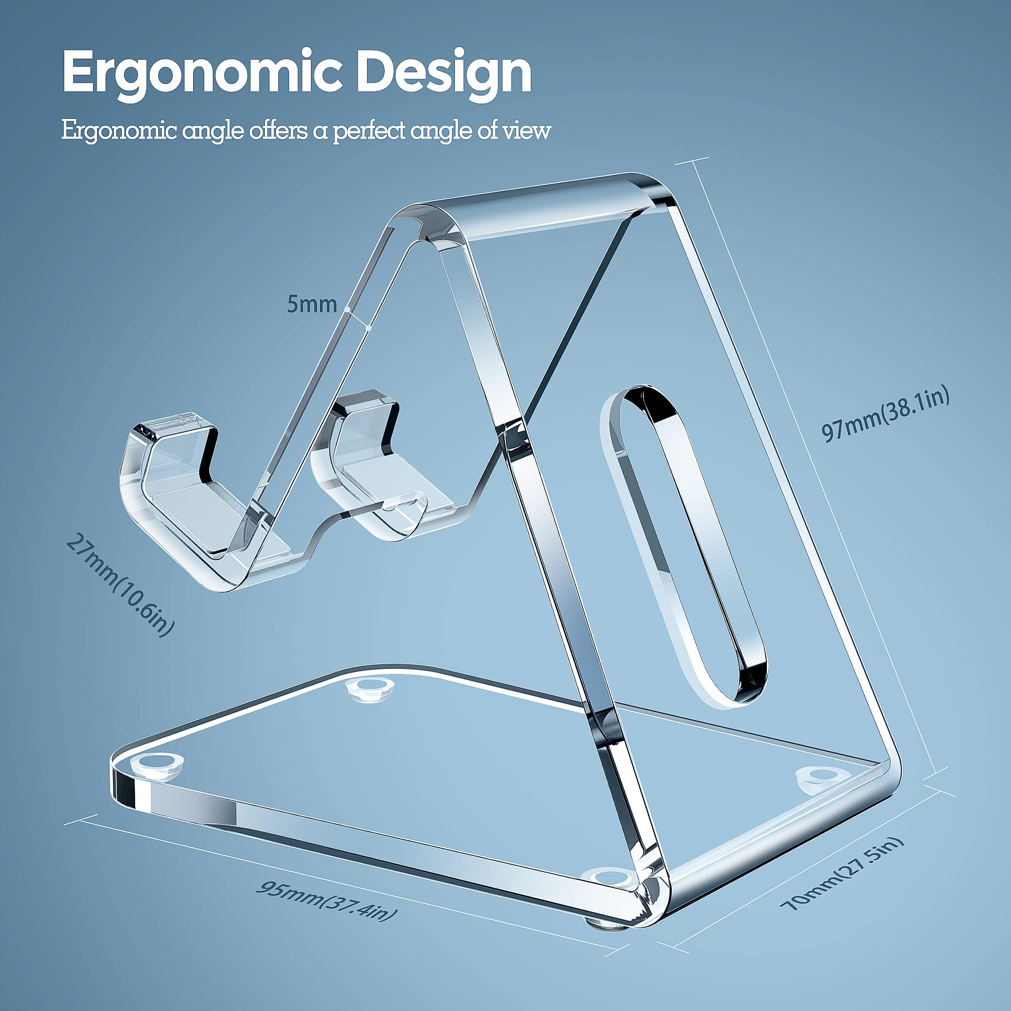Creadream Acrylic Cell Phone Stand, 5Mm Thicker Clear Cell Phone Holder, Transparent Phone Stand For Desk, Desktop, Desk Accesso